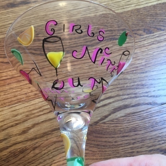 Delish Hand Painted Girls Night Out Green & Pink Margarita Cocktail Glass - Picture 9 of 12